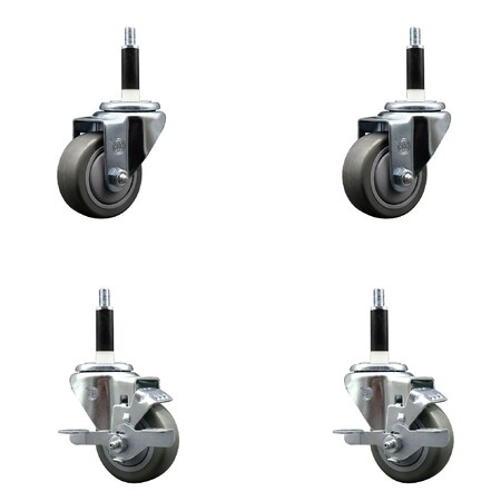 Service Caster 3'' SS Gray Poly Wheel Swivel 7/8'' Expanding Stem Caster Set 2 Brakes, 4PK SCC-SSEX20S314-PPUB-2-TLB-2-78